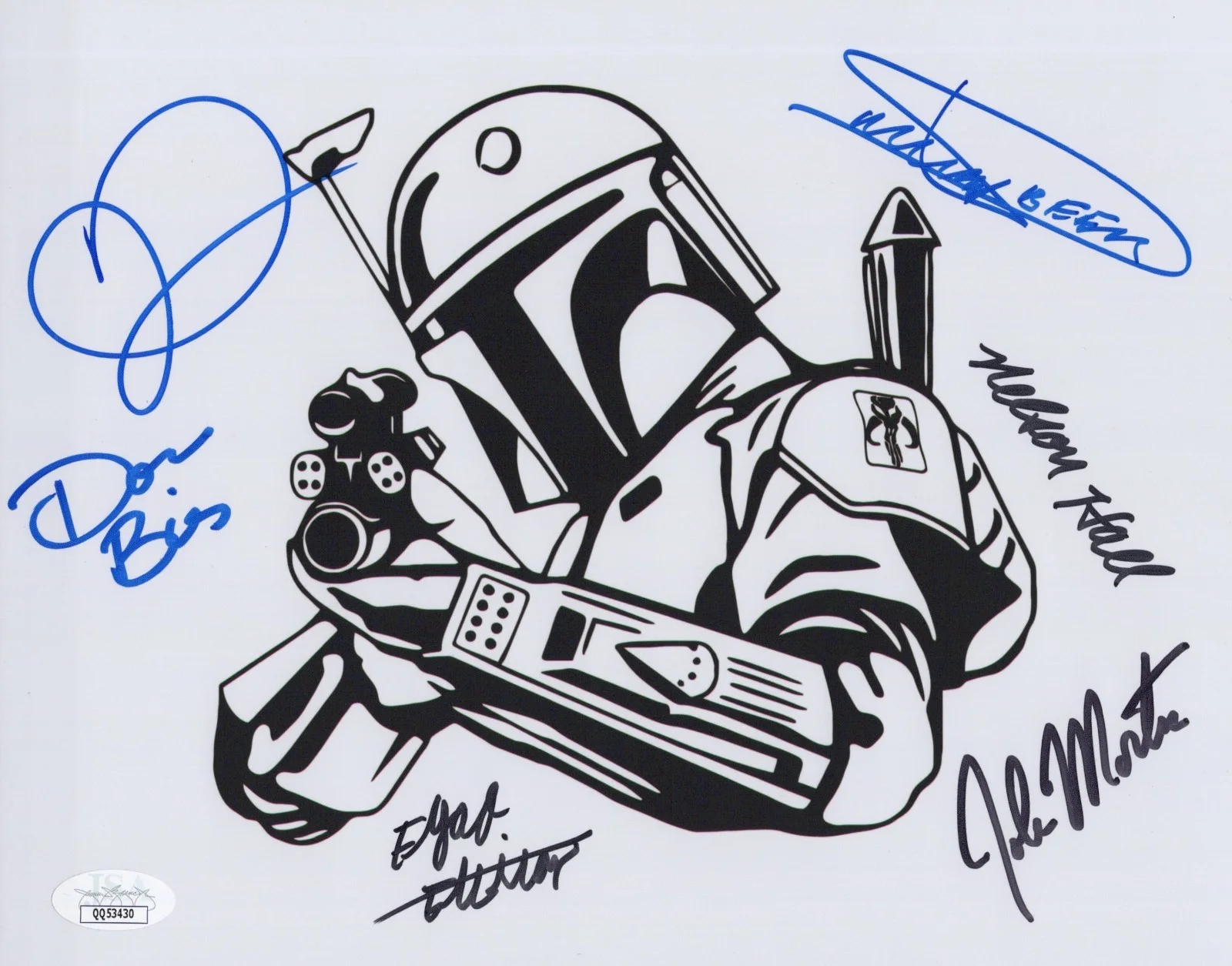 Beer, Bies, Elbitar, Hall, Logan & Morton — Star Wars- Boba Fett 8x10 photo signed by Daniel Logan +5 other Fetts JSA COA