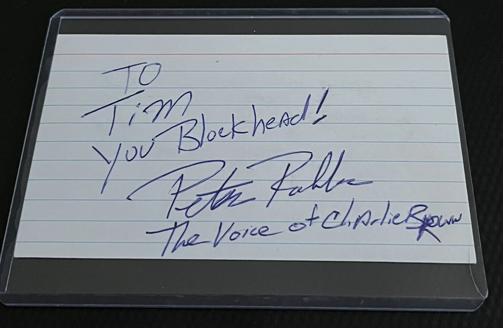 Peter Robbins — Peter Robbins Voice of Charlie Brown You Blockhead Signed Card w/ COA Top Loader, изображение 2