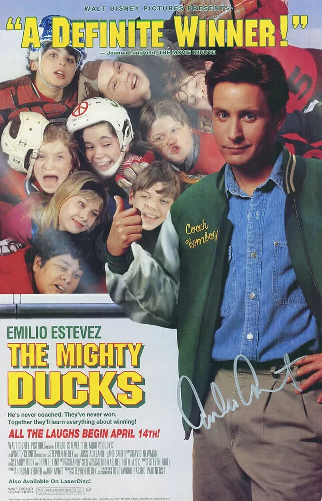 Websites — Emilio Estevez Signed The Mighty Ducks 11x17 Movie Poster (In Silver) - (SS COA)