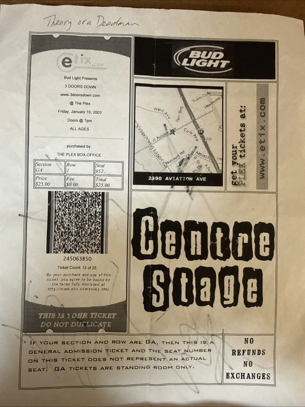 Theory Of A Deadman Concert Ticket Authentic Signed By The Whole Band, image 2