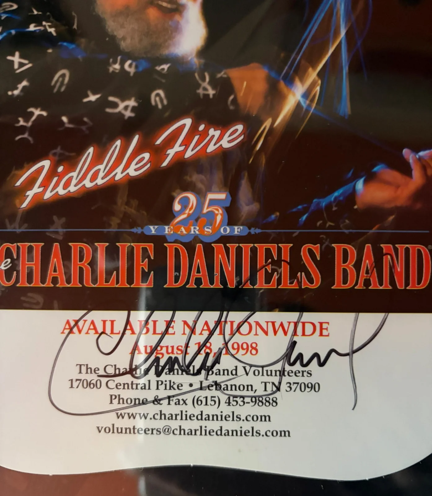 CHARLIE DANIELS SIGNED CONCERT AD PSA ENCAPSULATED 25 YEARS FIDDLE FIRE RARE, image 2