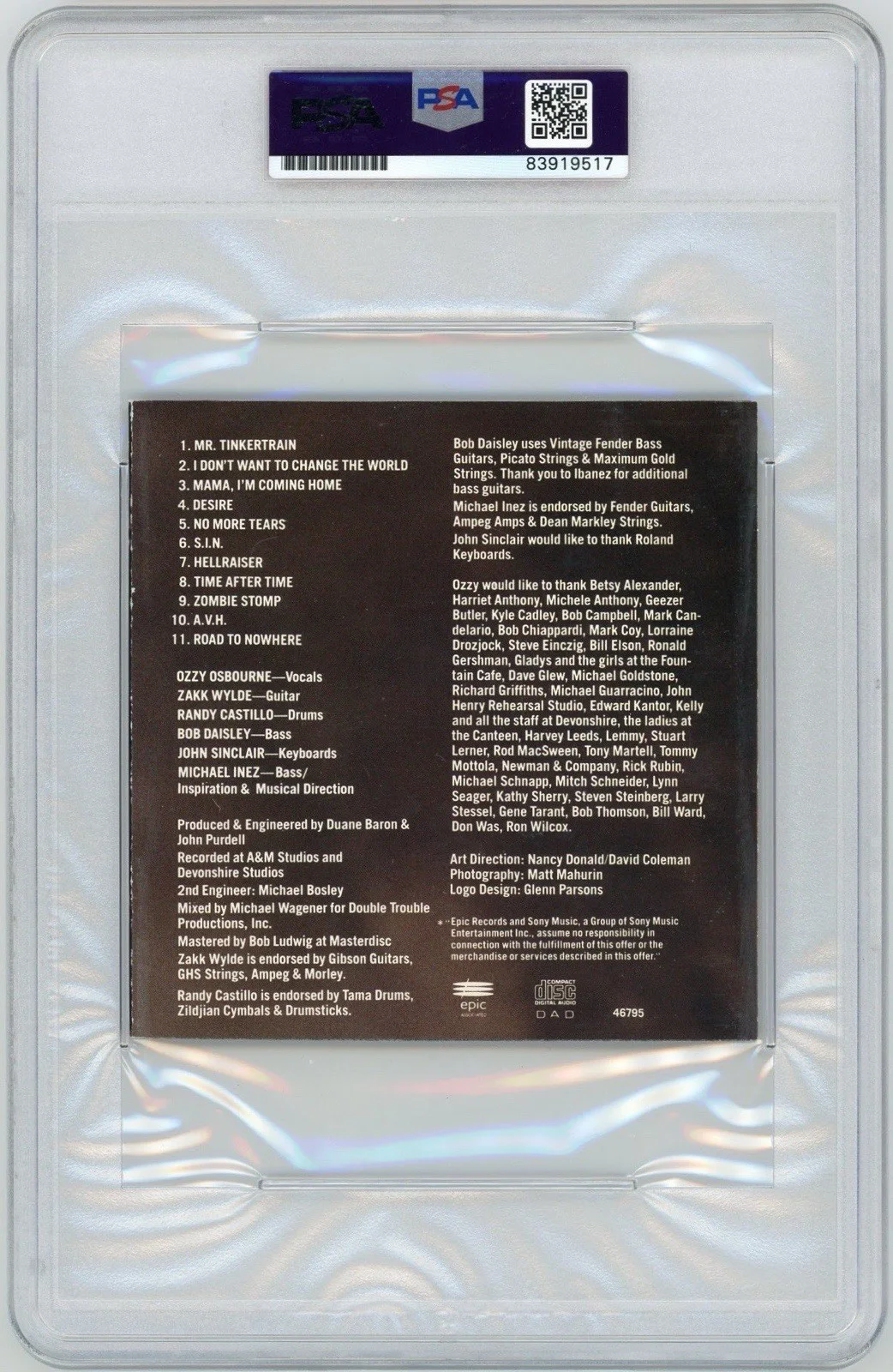 Ozzy Osbourne Signed No More Tears CD Cover/Booklet PSA GEM MT 10 AUTO, изображение 2