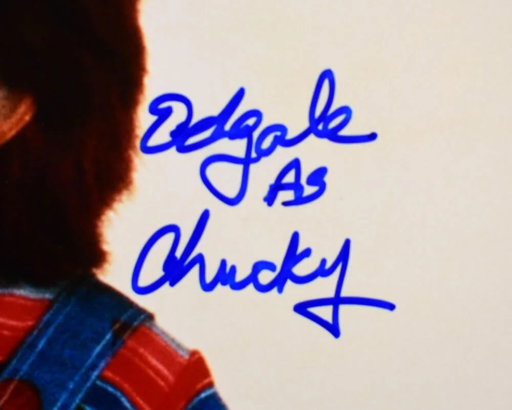 Ed Gale — Ed Gale Autographed 11x14 Chucky Close Up Photo -Beckett W Hologram *Blue, image 2
