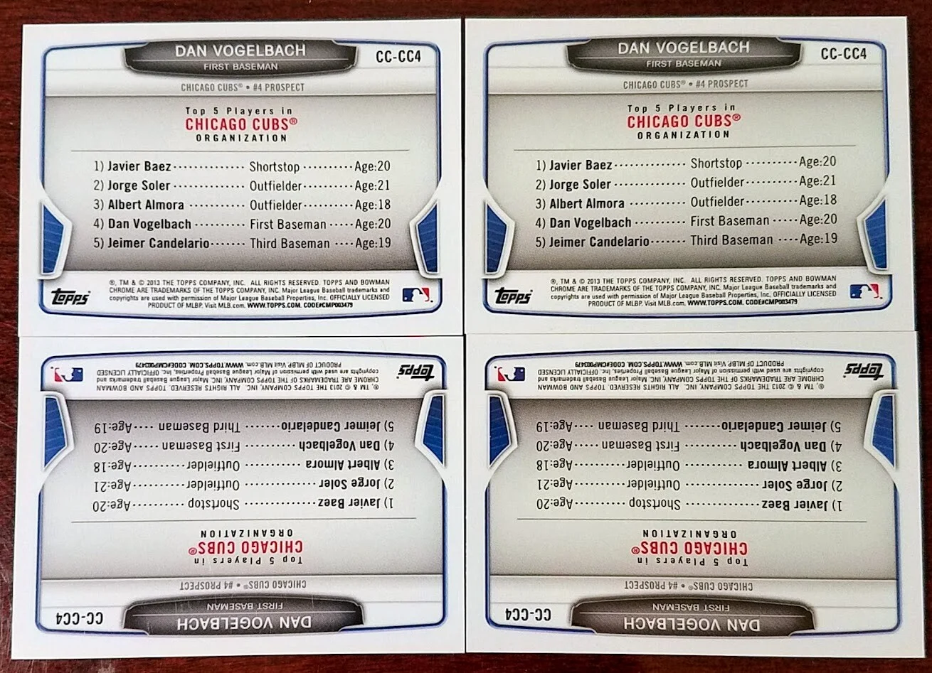 DAN VOGELBACH 2013 BOWMAN MINI REFRACTOR #CC-CC4 Lot of 4, image 2