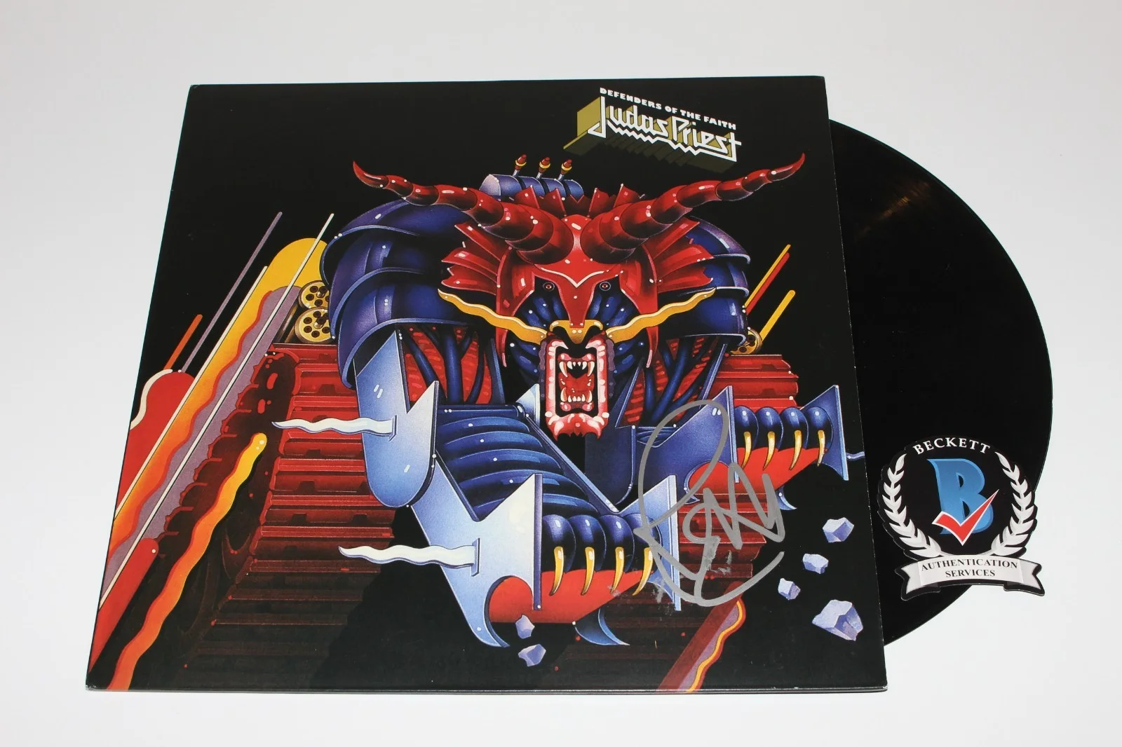 ROB HALFORD SIGNED JUDAS PRIEST DEFENDERS OF THE FAITH ALBUM VINYL BECKETT COA, изображение 3