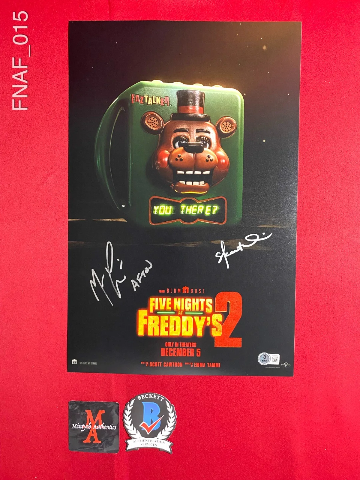 Matthew Lillard, Skeet Ulrich — Five Nights at Freddy's 2 dual signed 11x17 photo Matthew Lillard Skeet Ulrich