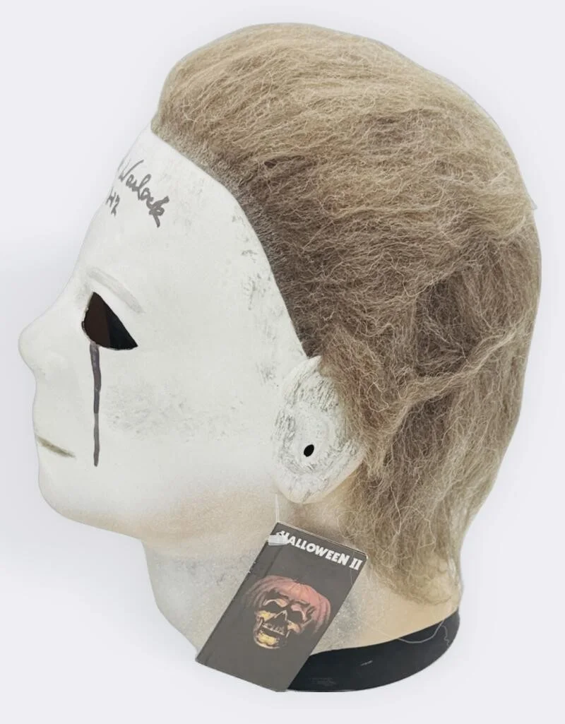 DICK WARLOCK — DICK WARLOCK SIGNED HALLOWEEN II MASK TRICK OR TREAT MICHAEL MYERS H2 BAS J53, image 3