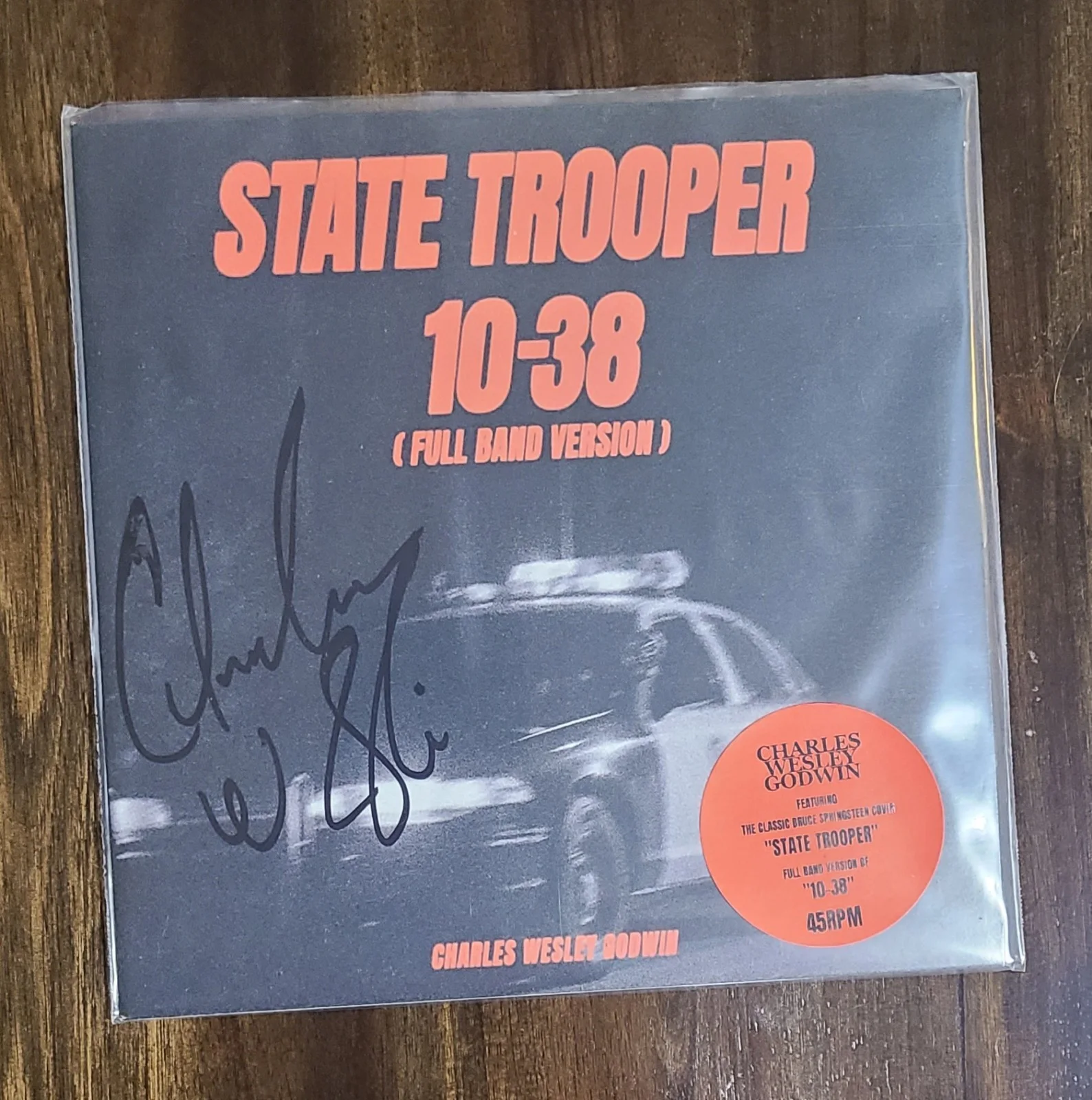CHARLES WESLEY GODWIN Signed State Trooper 10-38 (Full Band Version) 7" Vinyl, image 2