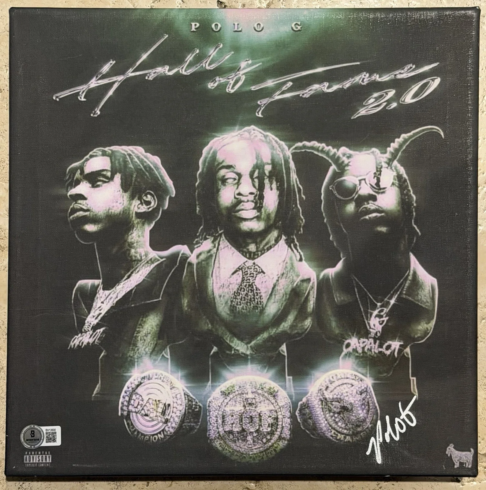 POLO G SIGNED HALL OF FAME 2.0 12X12 CANVAS VINYL BECKETT COA BAS RAP AUTOGRAPH, изображение 2