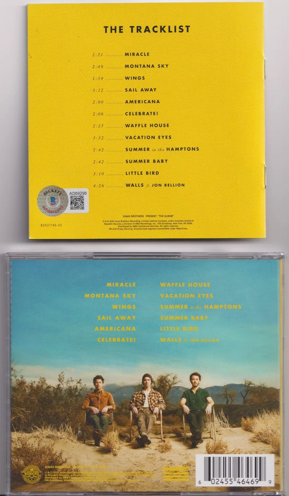 THE JONAS BROTHERS The Album Signed AUTO CD Full Band Beckett Letter LOA, изображение 3