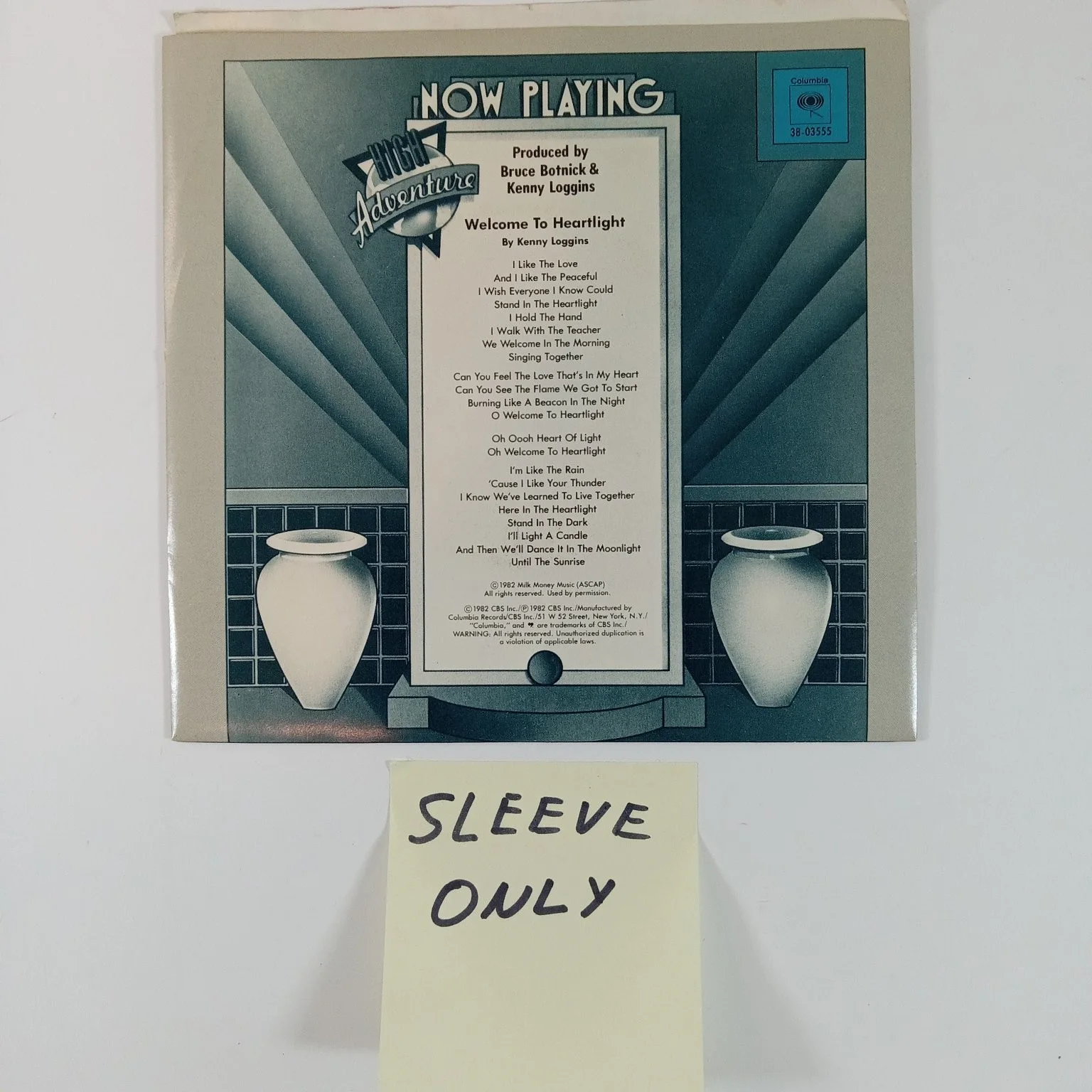 Kenny Loggins Welcome To Heartlight Record Sleeve Only Columbia 1982, изображение 2