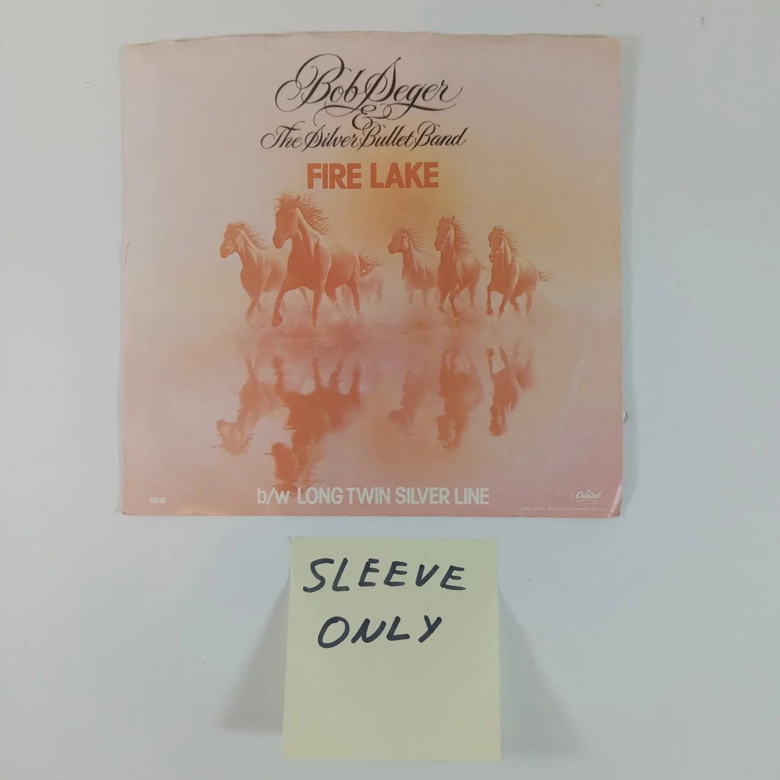 Bob Seger & The Silver Bullet Band Fire Lake Record Sleeve Only Vintage, изображение 2