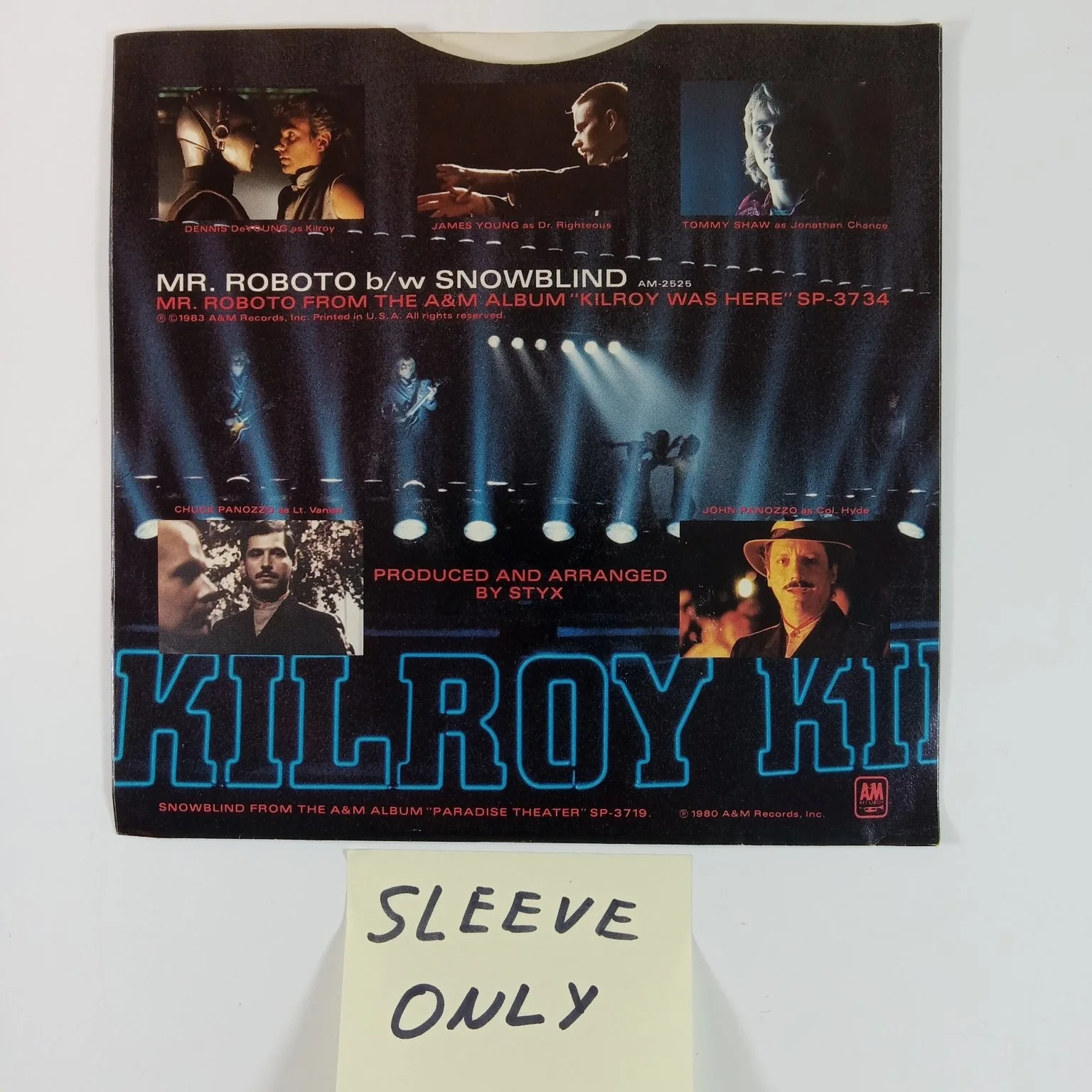 Styx Mr. Roboto Record Sleeve Only Kilroy Was Here A&M Records, image 2