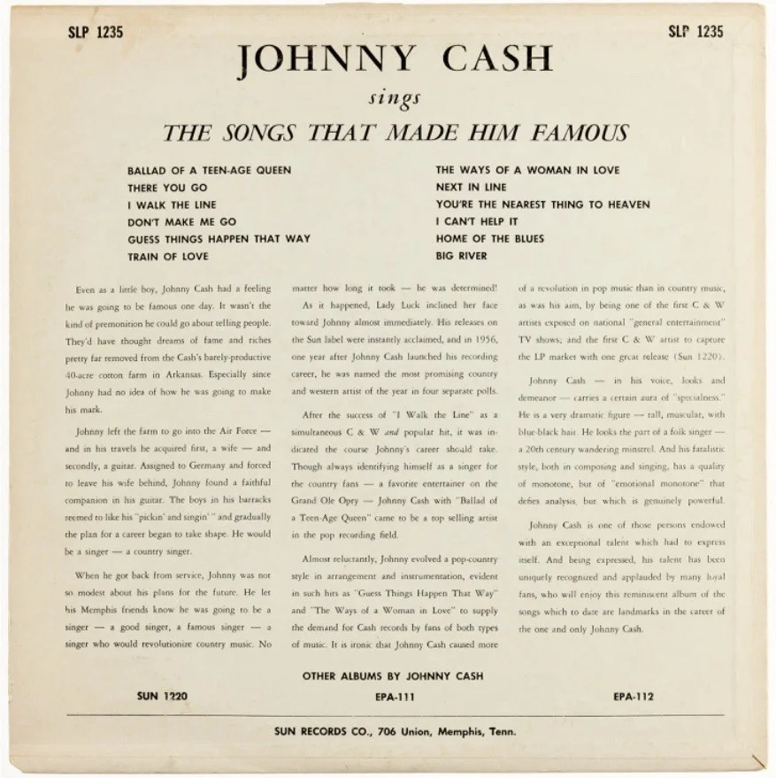 Johnny Cash Signed Autograph Songs That Made Him Famous Album Vinyl Beckett LOA, изображение 2