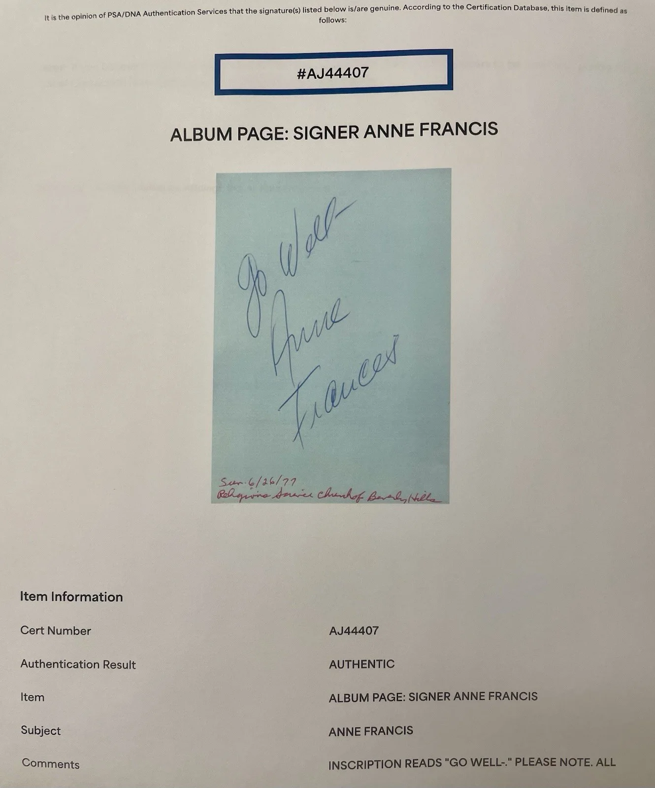Anne Francis — Anne Francis “Forbidden Planet”Signed Cut W/ Vintage B&W 8x10 Photo PSA Cert, изображение 4