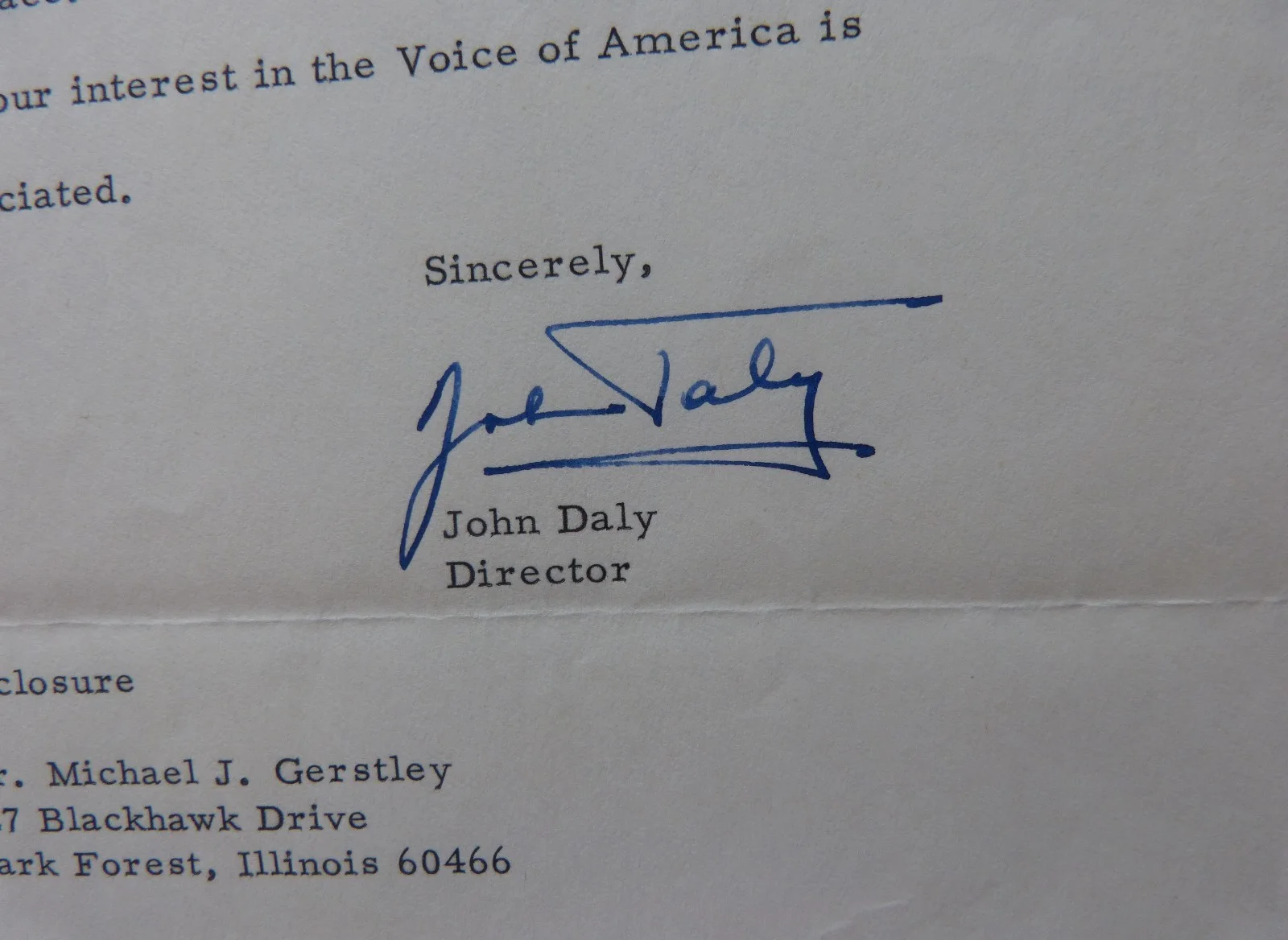 Signed Letter Of John Daly(Voice Of America United States Information Agency)/D, изображение 2