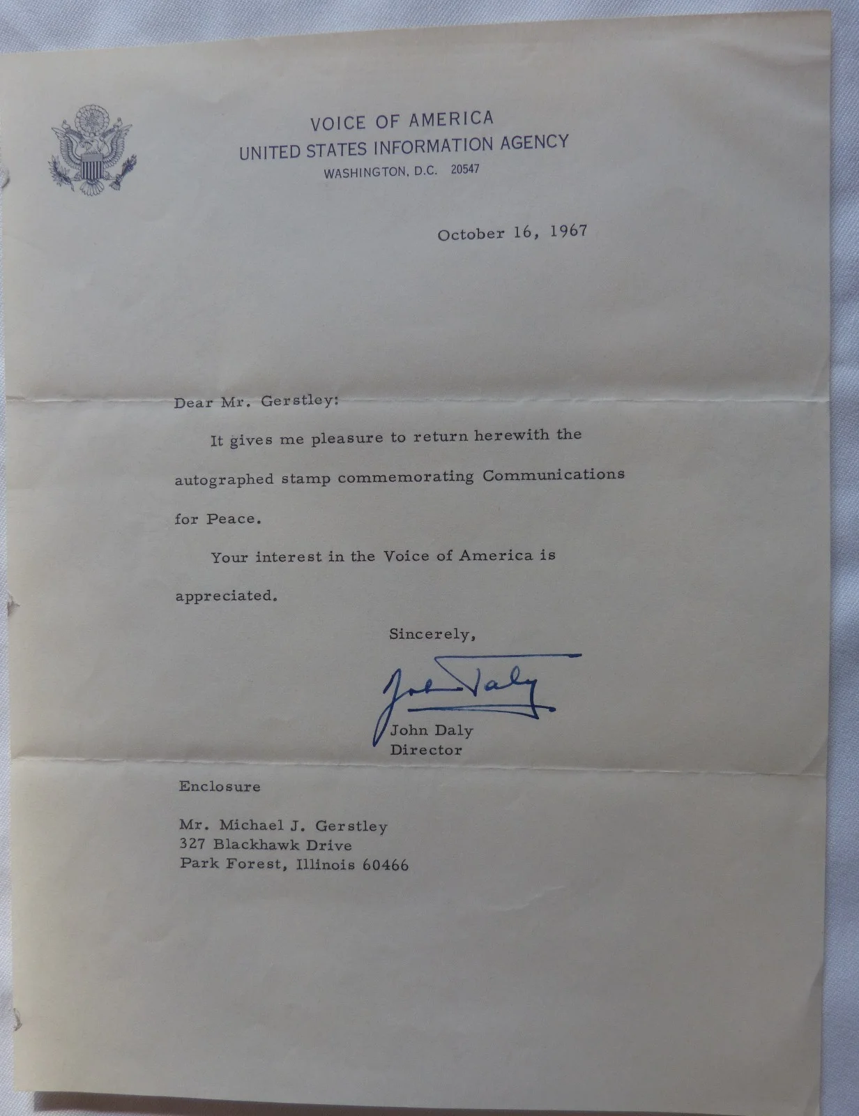 Signed Letter Of John Daly(Voice Of America United States Information Agency)/D, изображение 3