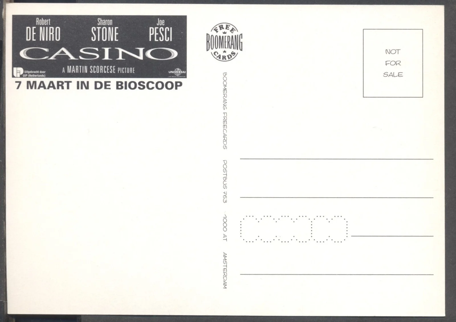 Modern MOVIE POSTER Promo Postcard: CASINO (Joe Pesci). Free UK p&p, изображение 2