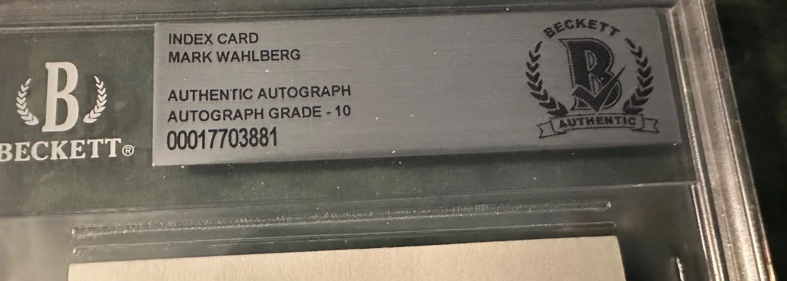 MARK WAHLBERG — MARK WAHLBERG SIGNED INDEX CARD BAS BECKETT AUTHENTICATED BAS 10 AUTO GRADE, image 2