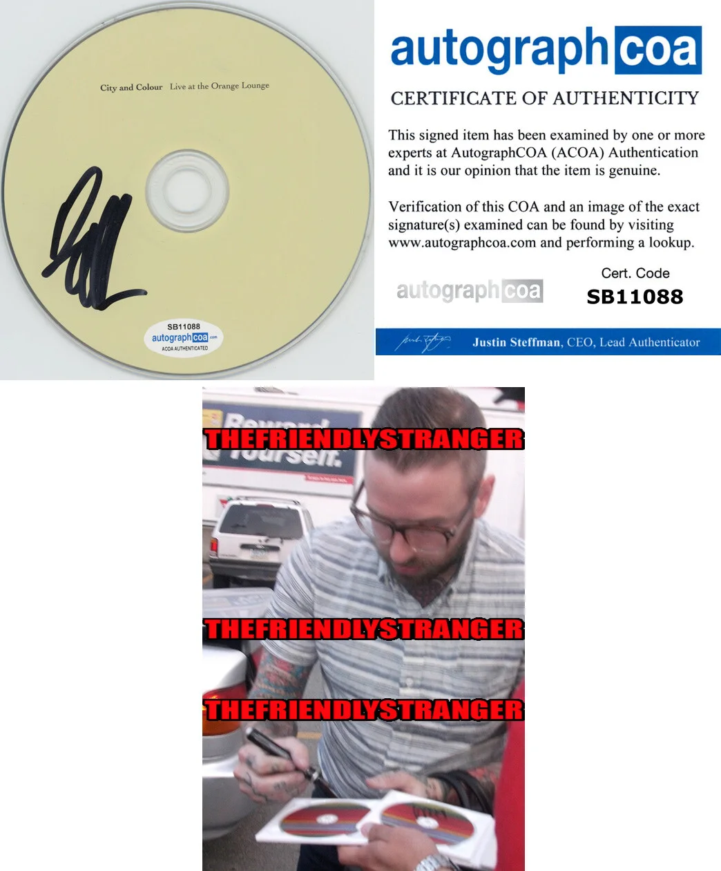DALLAS GREEN City And Colour — Dallas Green CITY AND COLOUR signed "Live @ The Orange Lounge" CD a ACOA COA