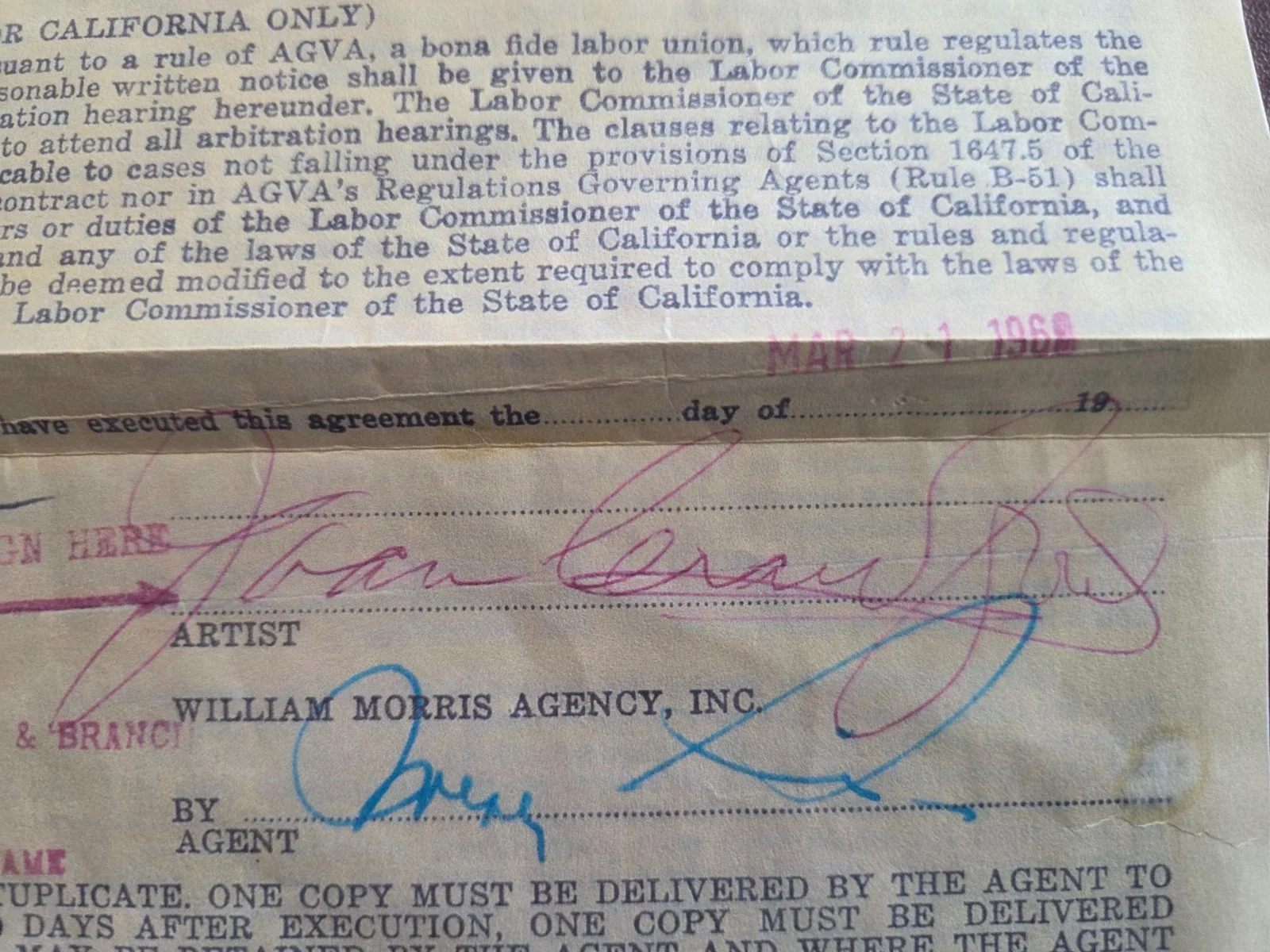 Joan Crawford — Joan Crawford's 1968 William Morris Agency Contract Signed Joan Crawford 68-71, image 5