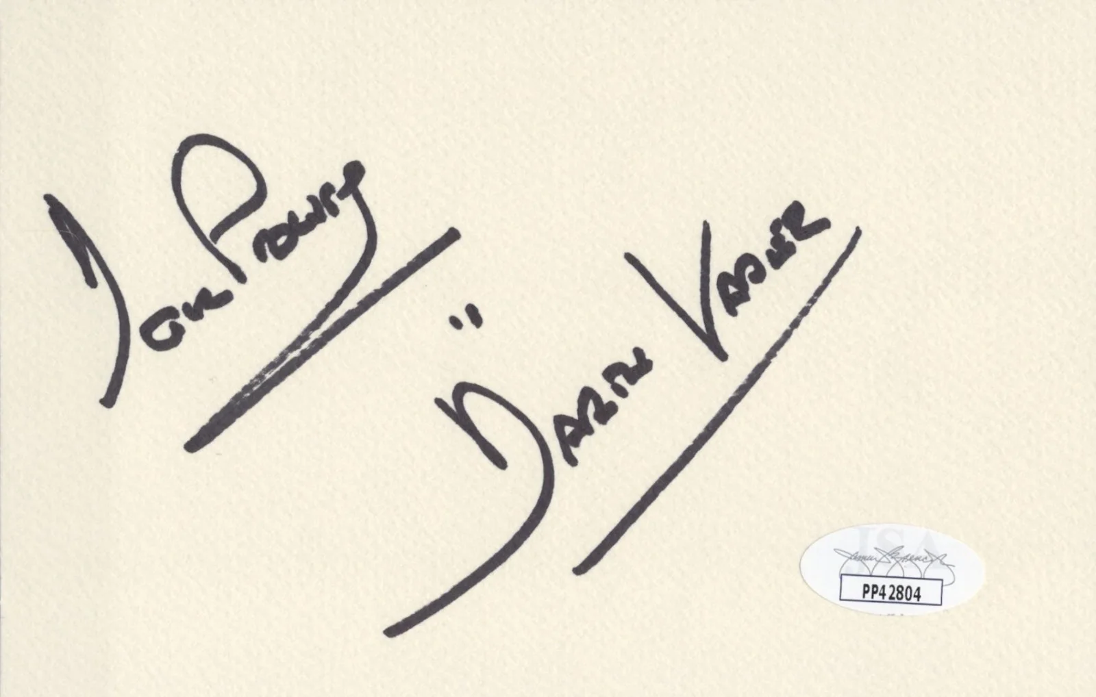 Dave Prowse — Star Wars - Dave Prowse "Darth Vader" signed 4x6 Card/Stationoary