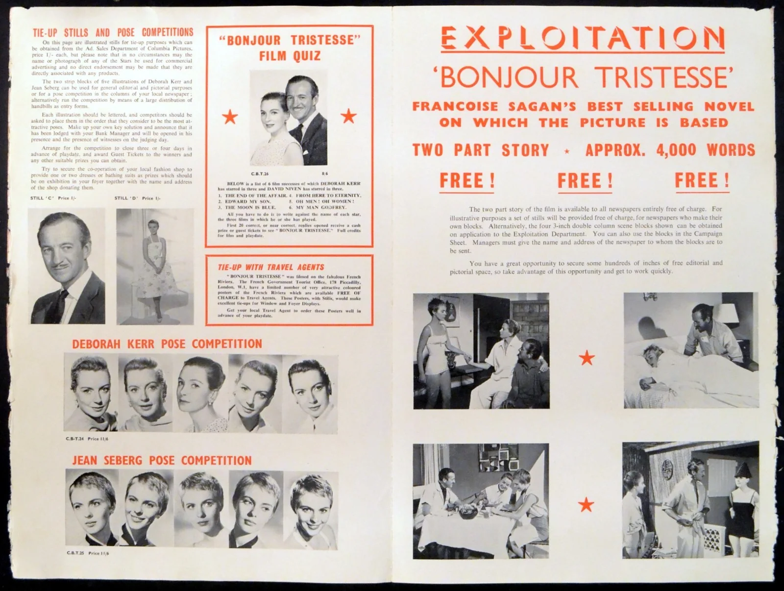 BONJOUR TRISTESSE 1958 Deborah Kerr, David Niven, Jean Seberg UK CAMPAIGN BOOK, изображение 3