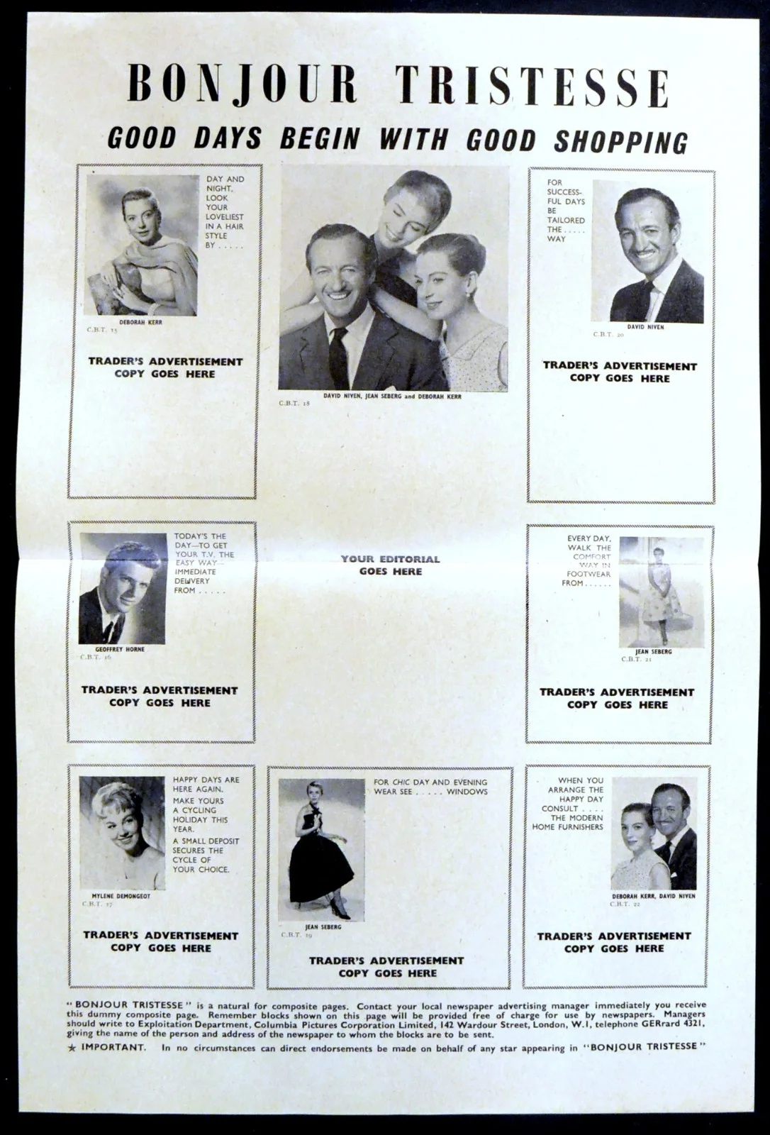 BONJOUR TRISTESSE 1958 Deborah Kerr, David Niven, Jean Seberg UK CAMPAIGN BOOK, изображение 5