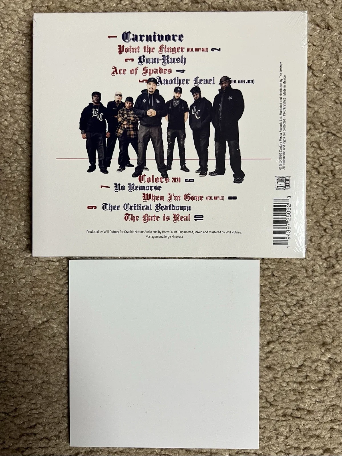 Body Count / Ice T Cd Carnivore Signed Art Card - Cd New & Sealed - 2020 Century, image 2