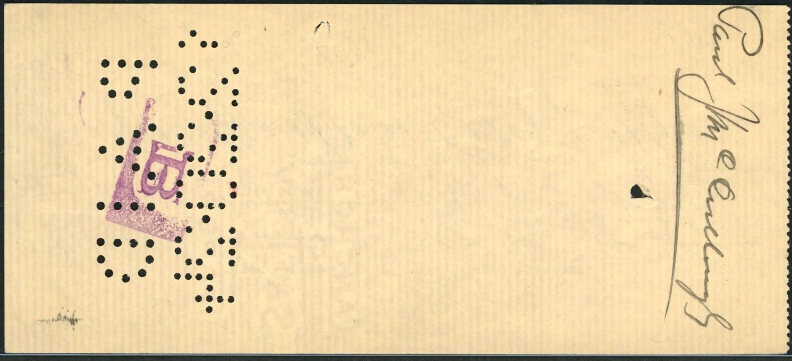 Early Films Paul J. McCullough Signed Check, image 2