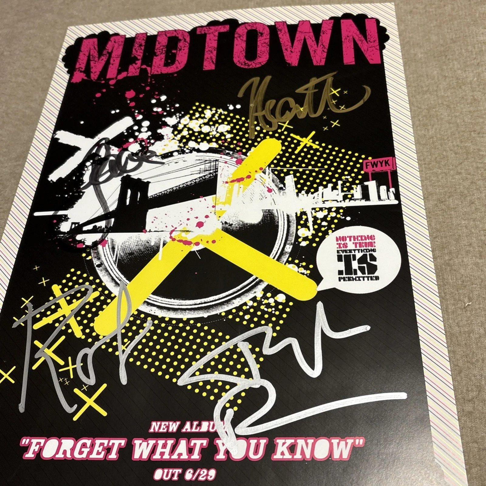 2004 Midtown Band 11x17 Signed Print Forget What You Know Album Art Rare!, изображение 2