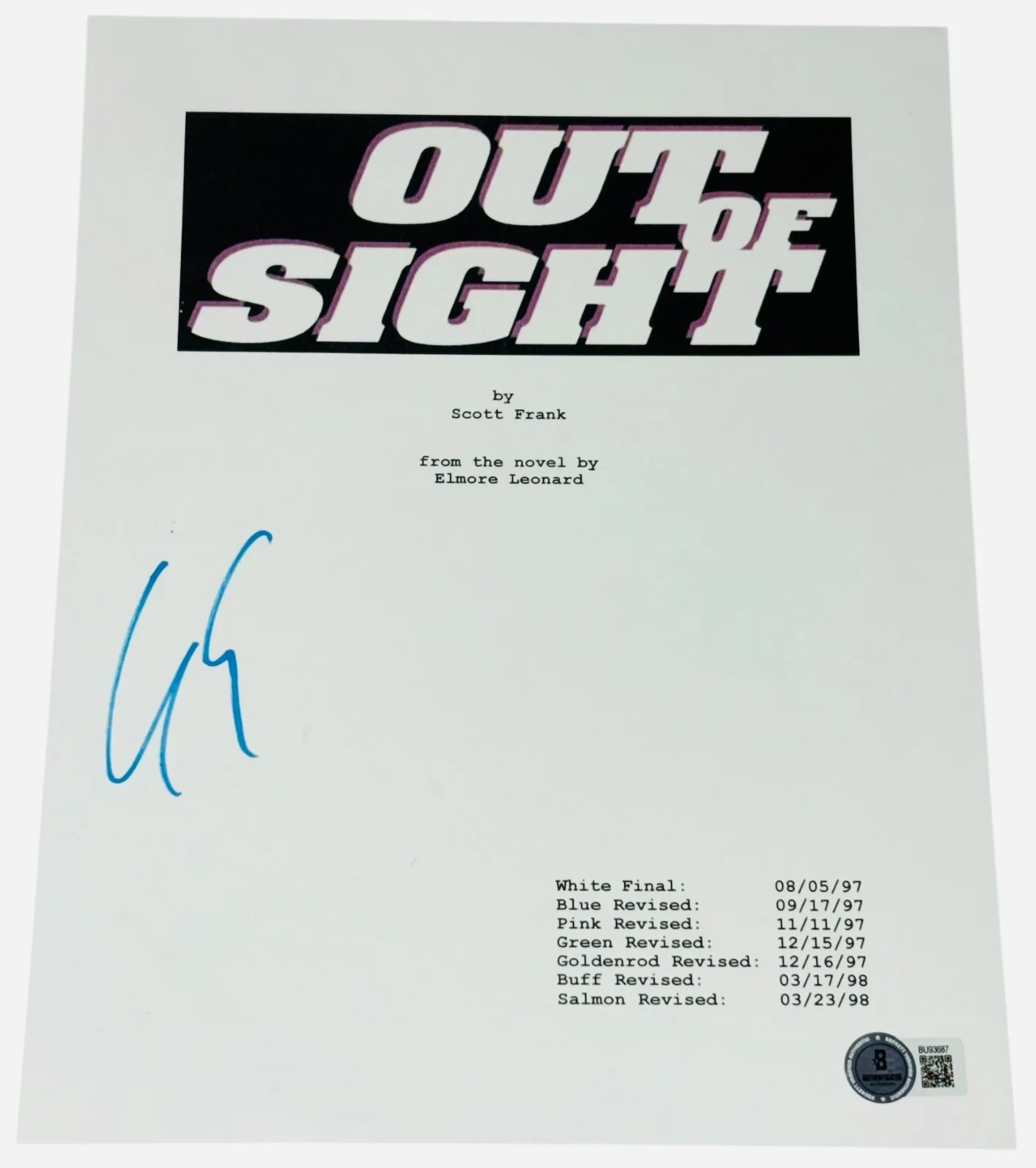 George Clooney — George Clooney Signed Autograph Out of Sight Movie Script Screenplay Beckett BAS