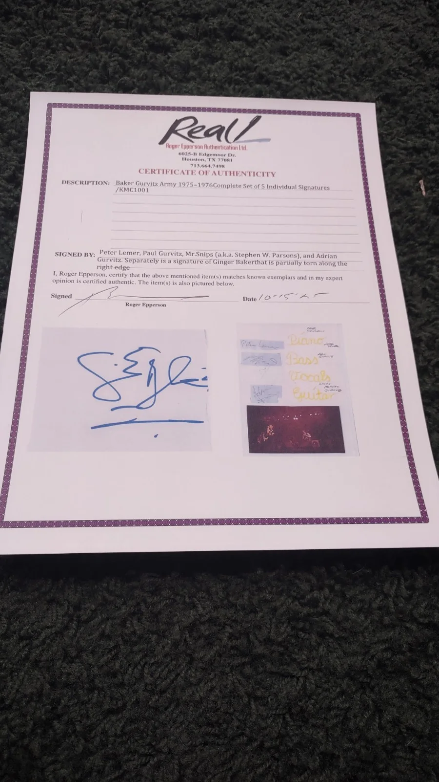 Cream Related - Baker Gurvitz Army - 5 Signaures Of Each Member - With 2 COA ' S, image 2