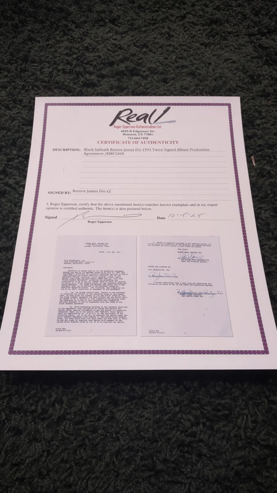 Ronnie James Dio - A Recording Contract With 2 Signatures, image 4
