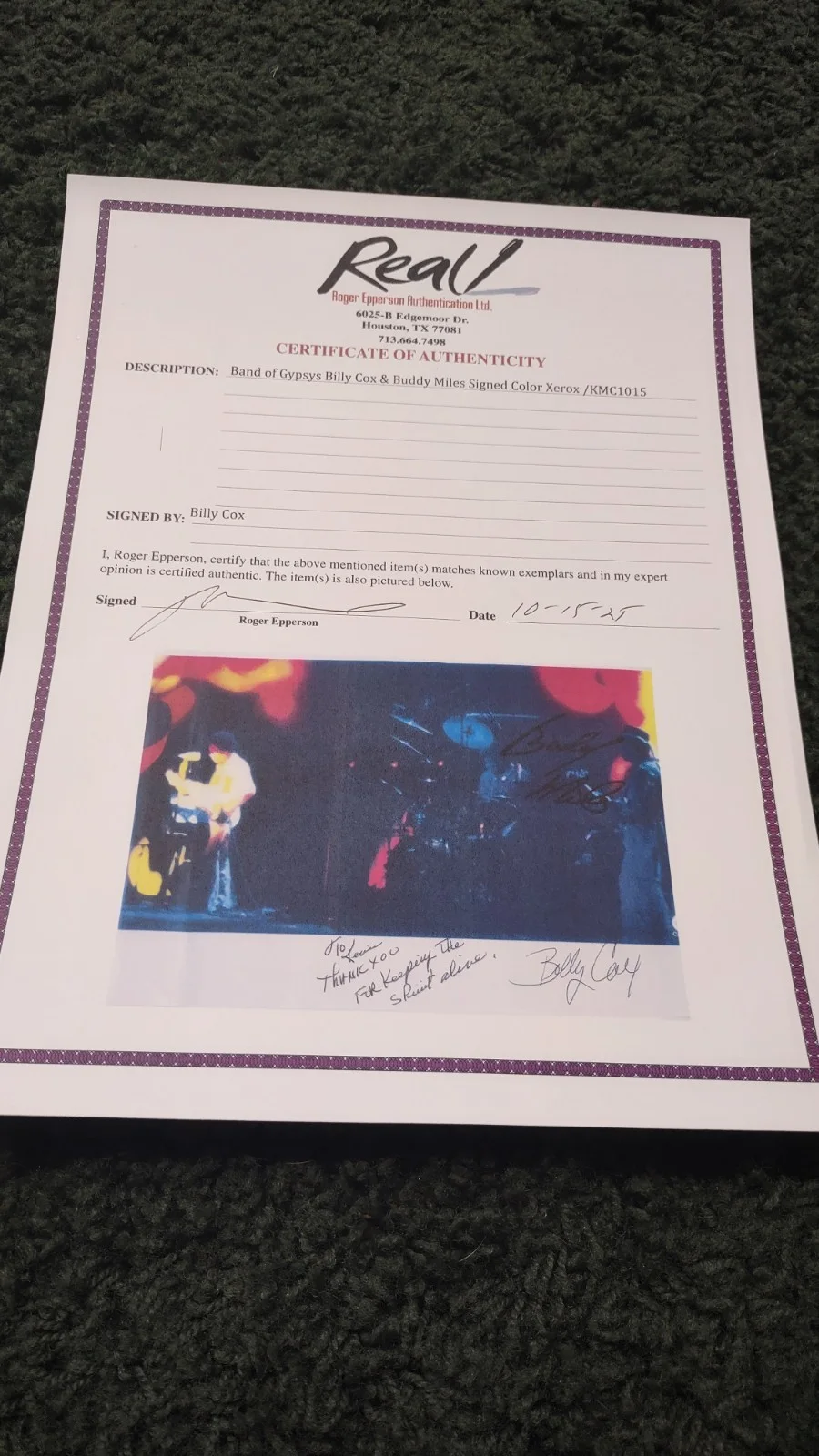 Jimi Hendrix Related - Band Of Gypsys Picture Signed By Billy Cox And B Miles, изображение 3