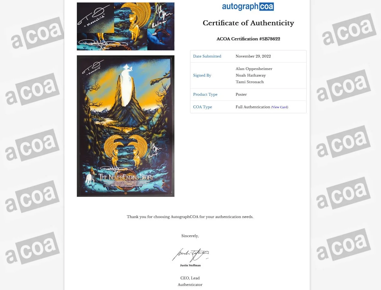 Noah Hathaway Alan Opp, Tami S, The Neverending Story 24x36 Print SIGNED ACOA, изображение 3