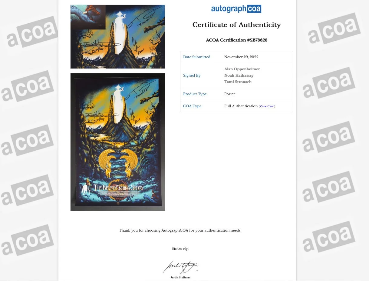 Noah Hathaway Alan Opp, Tami S, The Neverending Story 18x24" Print SIGNED ACOA, image 2