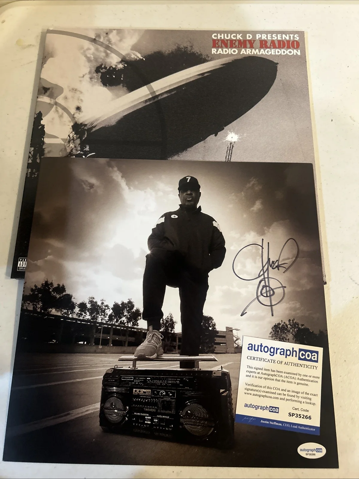 CHUCK D PUBLIC ENEMY SIGNED AUTOGRAPH VINYL ALBUM INSERT ACOA RADIO ARMAGEDDON, image 2