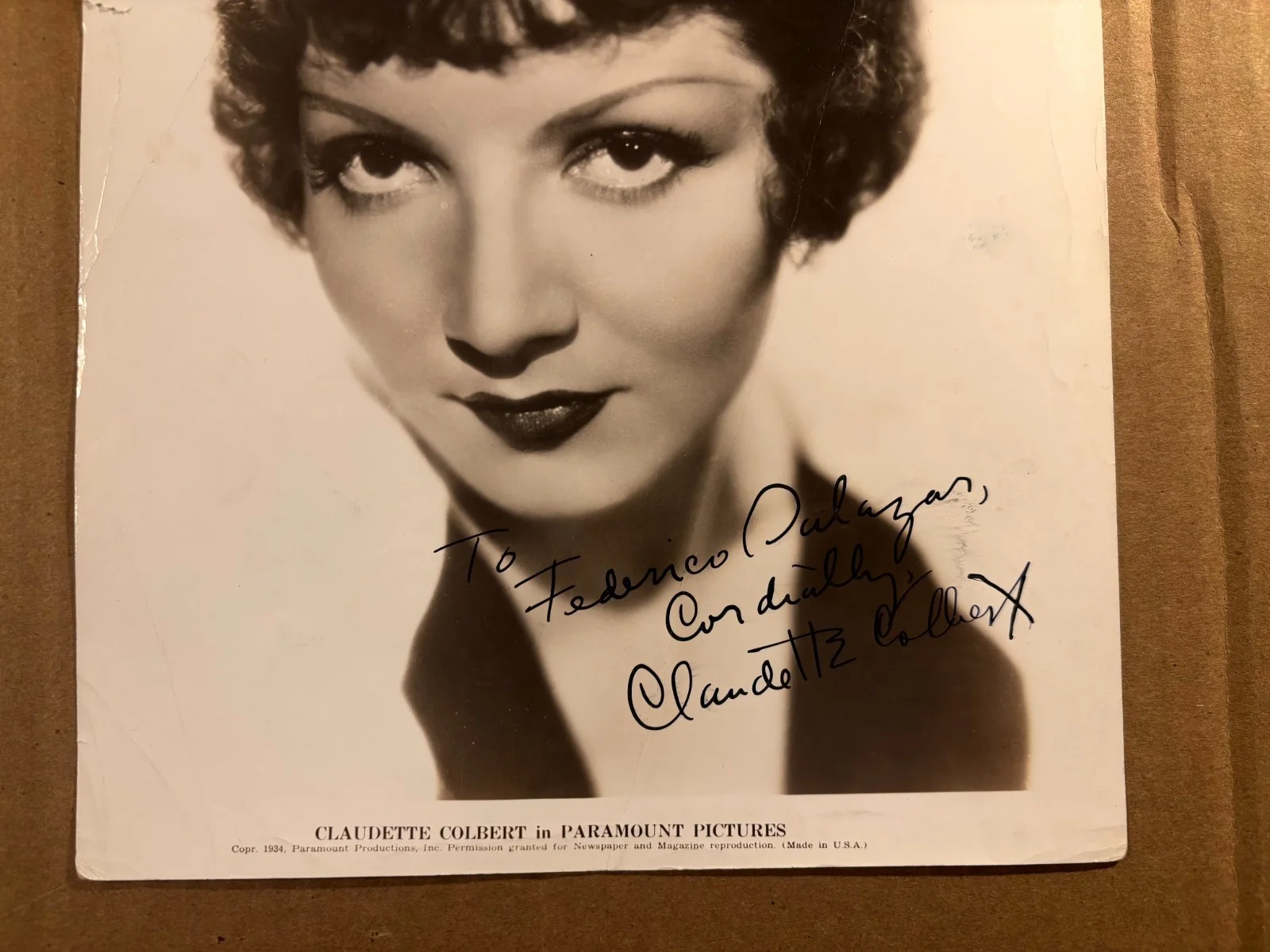 Claudette Colbert Rare Very Early Autographed 8/10 Photo '34 It HappenedOneNight, image 3