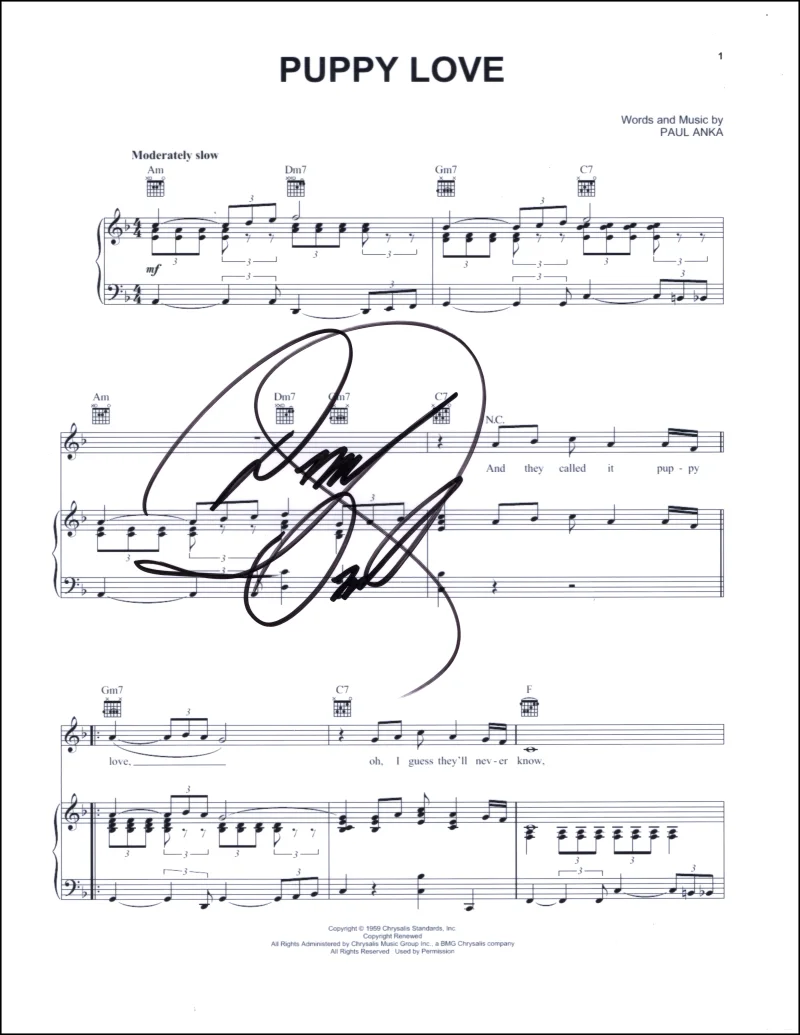Donny Osmond — Donny Osmond Signed Autograph Puppy Love Sheet Music - Donny & Marie Teen Idol