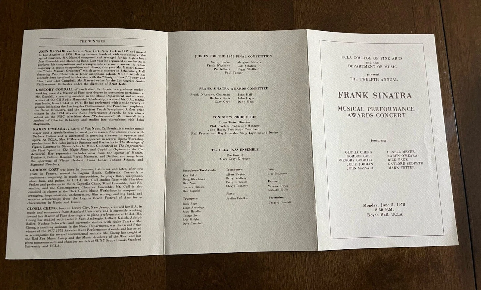 Frank Sinatra Program from The 12th Annual FS Awards Ceremony at UCLA 1978, image 3