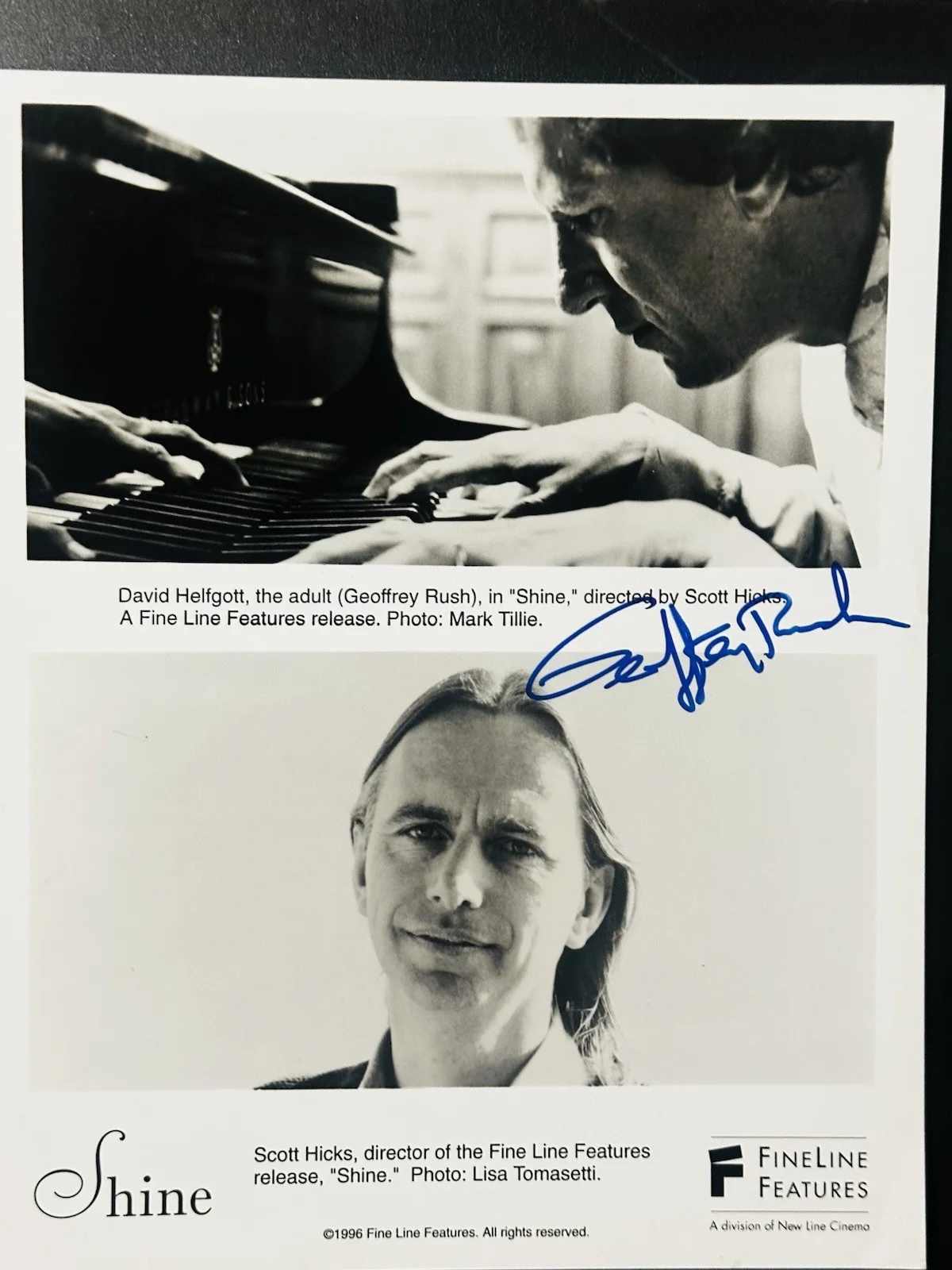 Geoffrey Rush — Geoffrey Rush signed Shine 8x10 Photo. Oscar Winner
