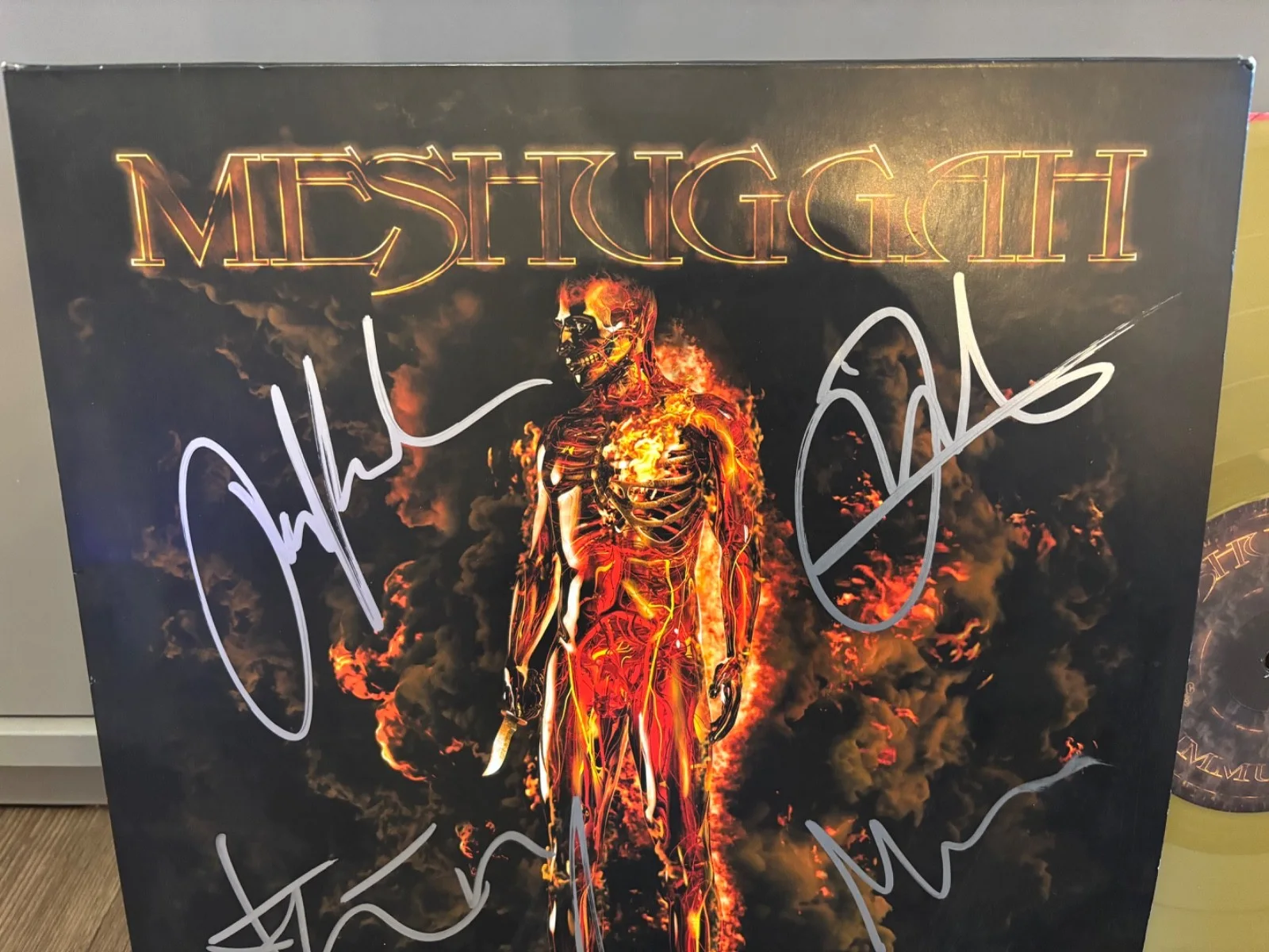 MESHUGGAH SIGNED AUTOGRAPHED GOLD LP VINYL X5 VERY RARE IMMUTABLE METAL /500, image 2