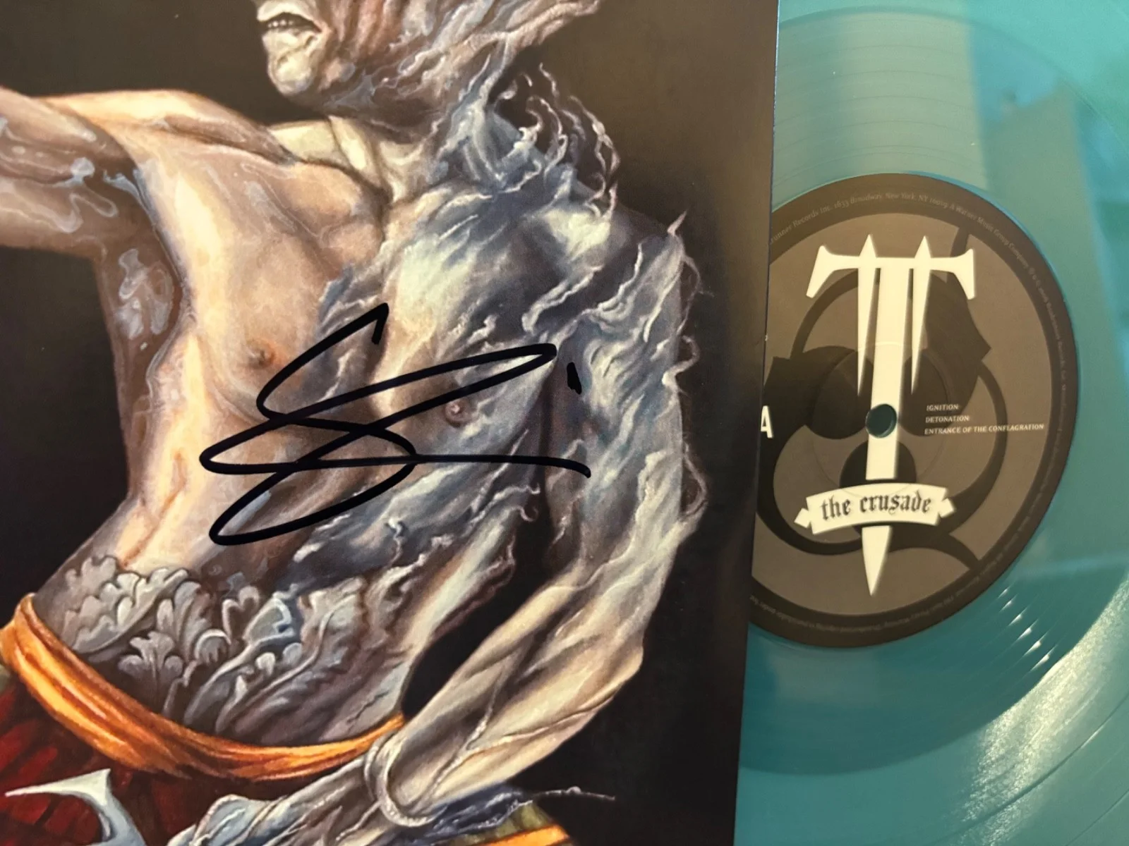 TRIVIUM SIGNED AUTOGRAPHED GREEN LP VINYL RARE X3 THE CRUSADE METAL MATT, изображение 4