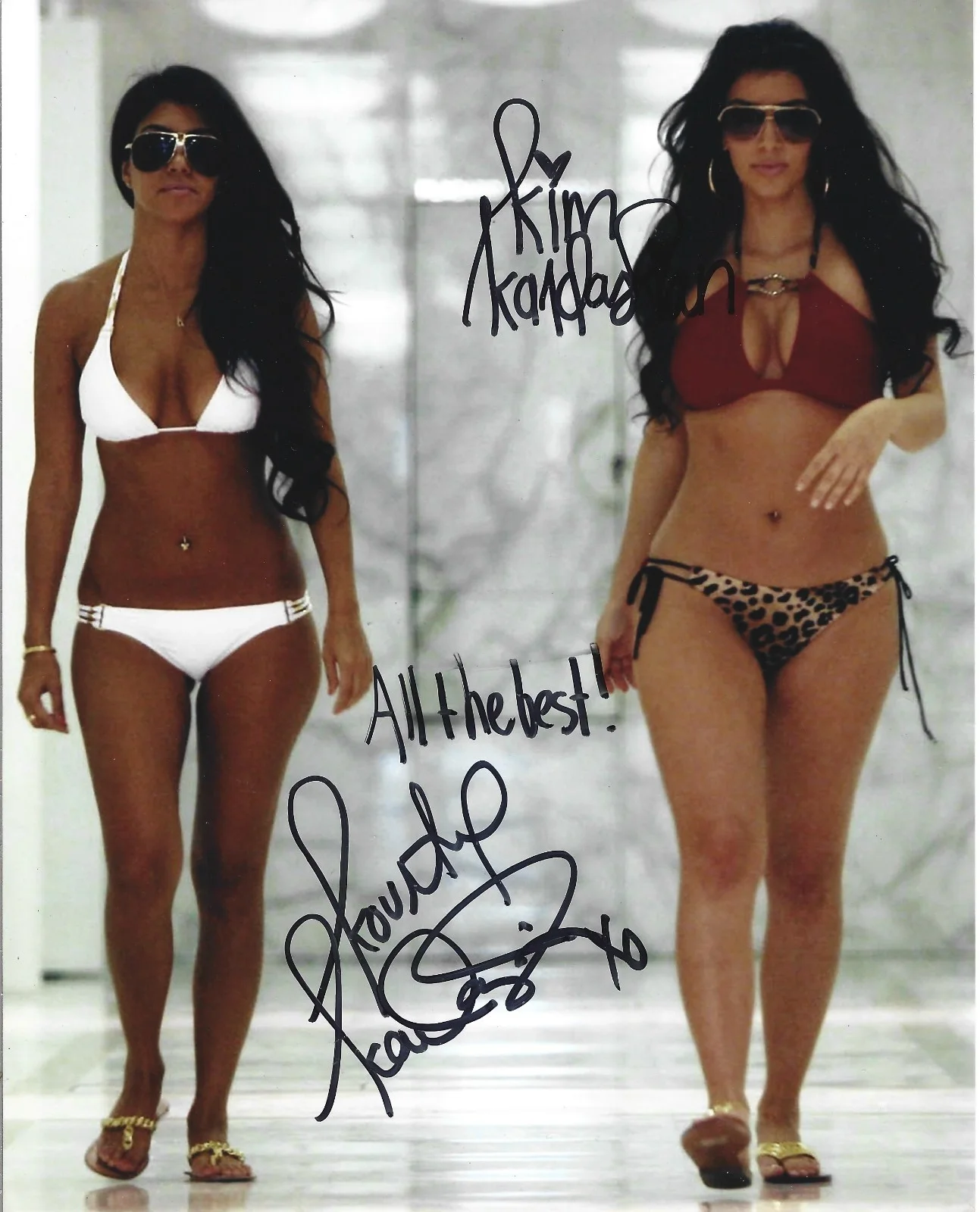Kim and Kourtney Kardashian — Kim & Kourtney Kardashian REAL hand SIGNED 2010 Bikini Photo COA Autographed