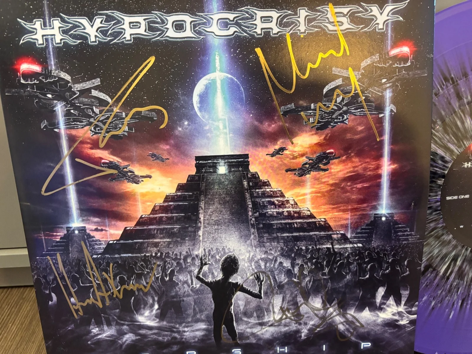 HYPOCRISY SIGNED AUTOGRAPHED LP VINYL PURPLE RARE X4 PAIN METAL PETER TAGTGREN, изображение 2