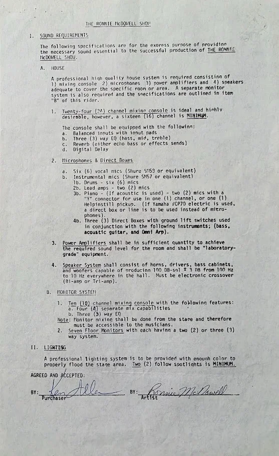 RARE Concert Contract Document signed autographed by Ronnie McDowell, image 2