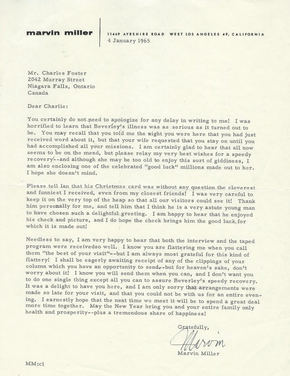 MARVIN MILLER (Forbidden Planet Robby, the Robot) Typed Letter Signed, image 2