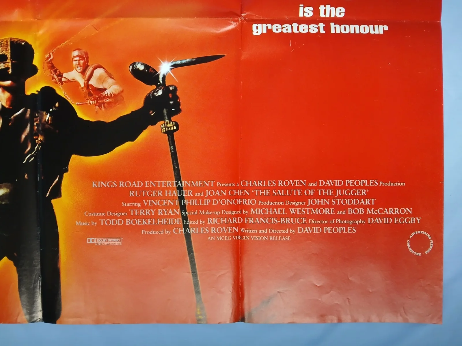 SALUTE OF THE JUGGER (1989) rare original UK quad poster - Rutger Hauer sci-fi, изображение 5