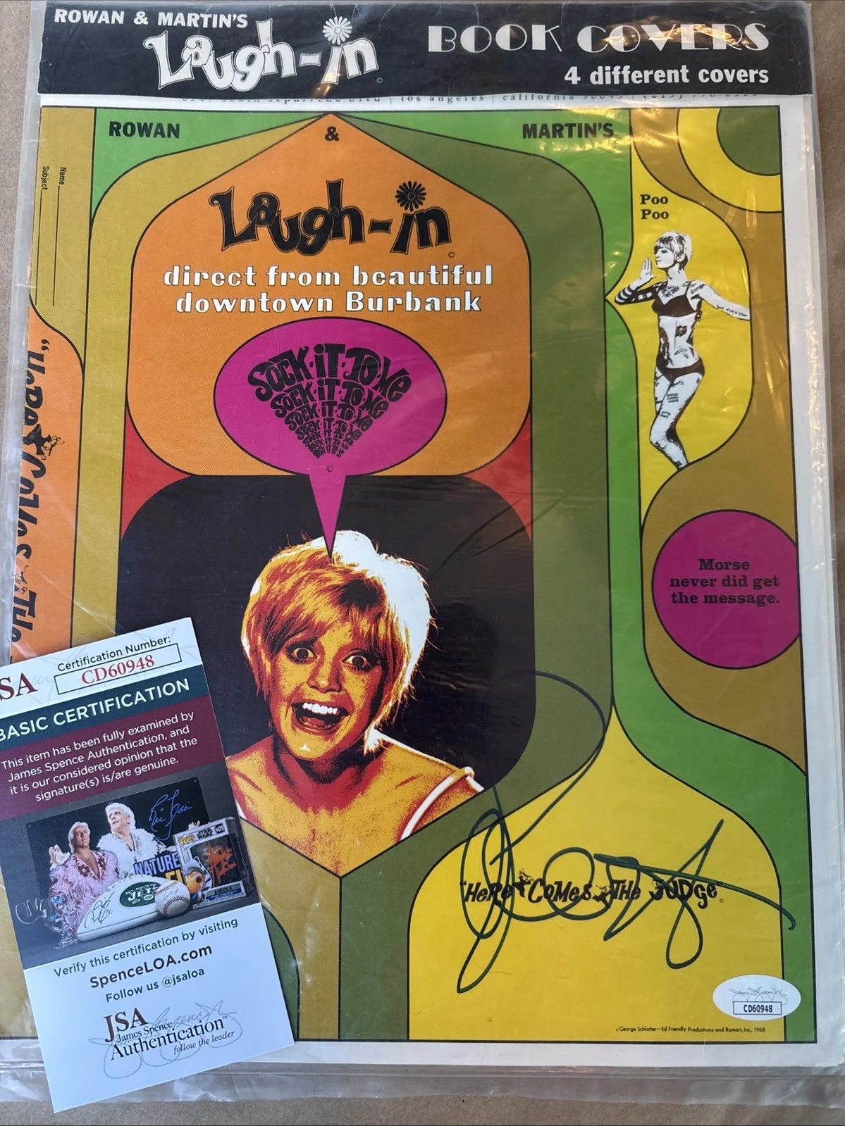 Goldie Hawn — GOLDIE HAWN Signed LAUGH-IN BOOK COVERS 1968 JSA COA Set Of 4 & Ticket